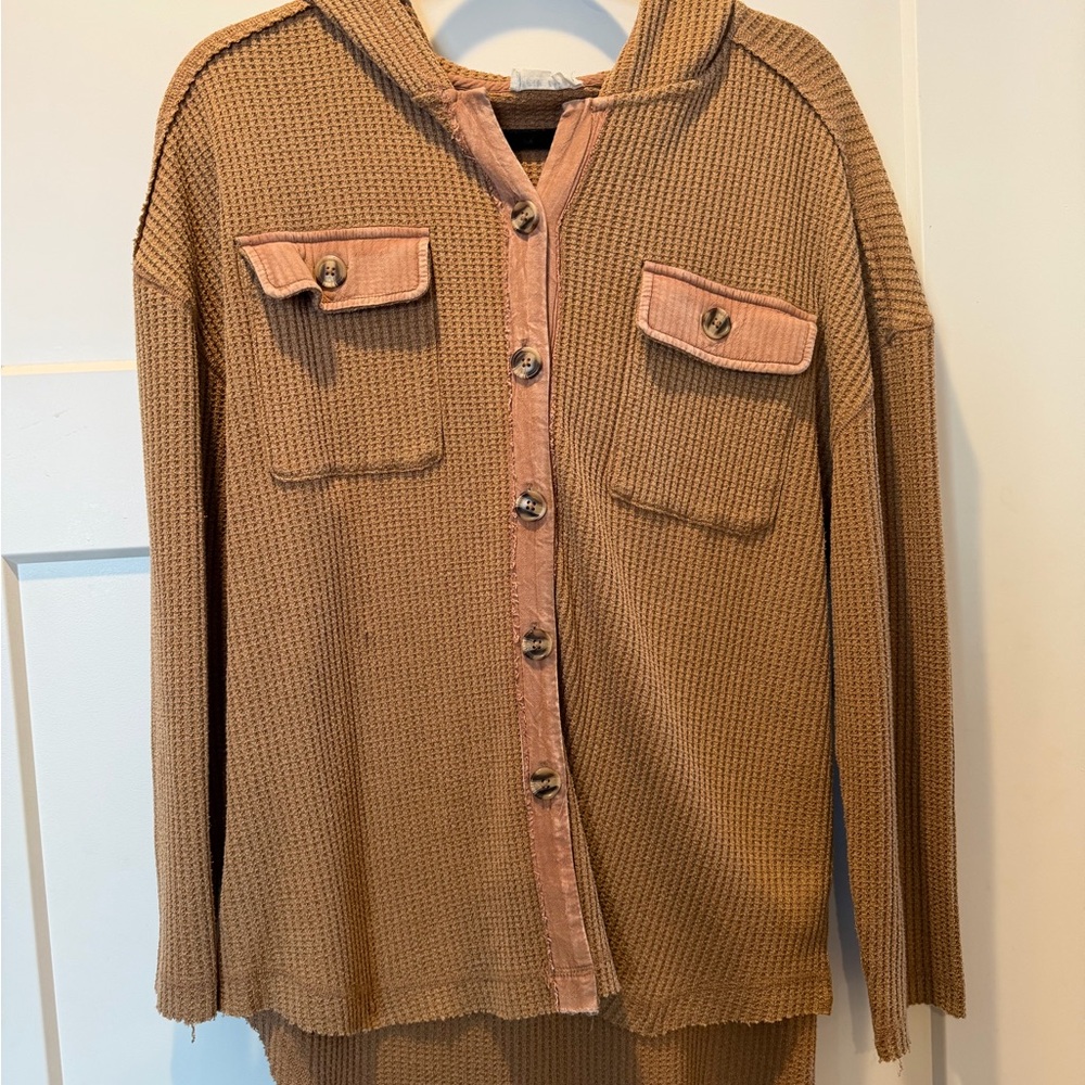 Women's Tan Button-Up Sweater